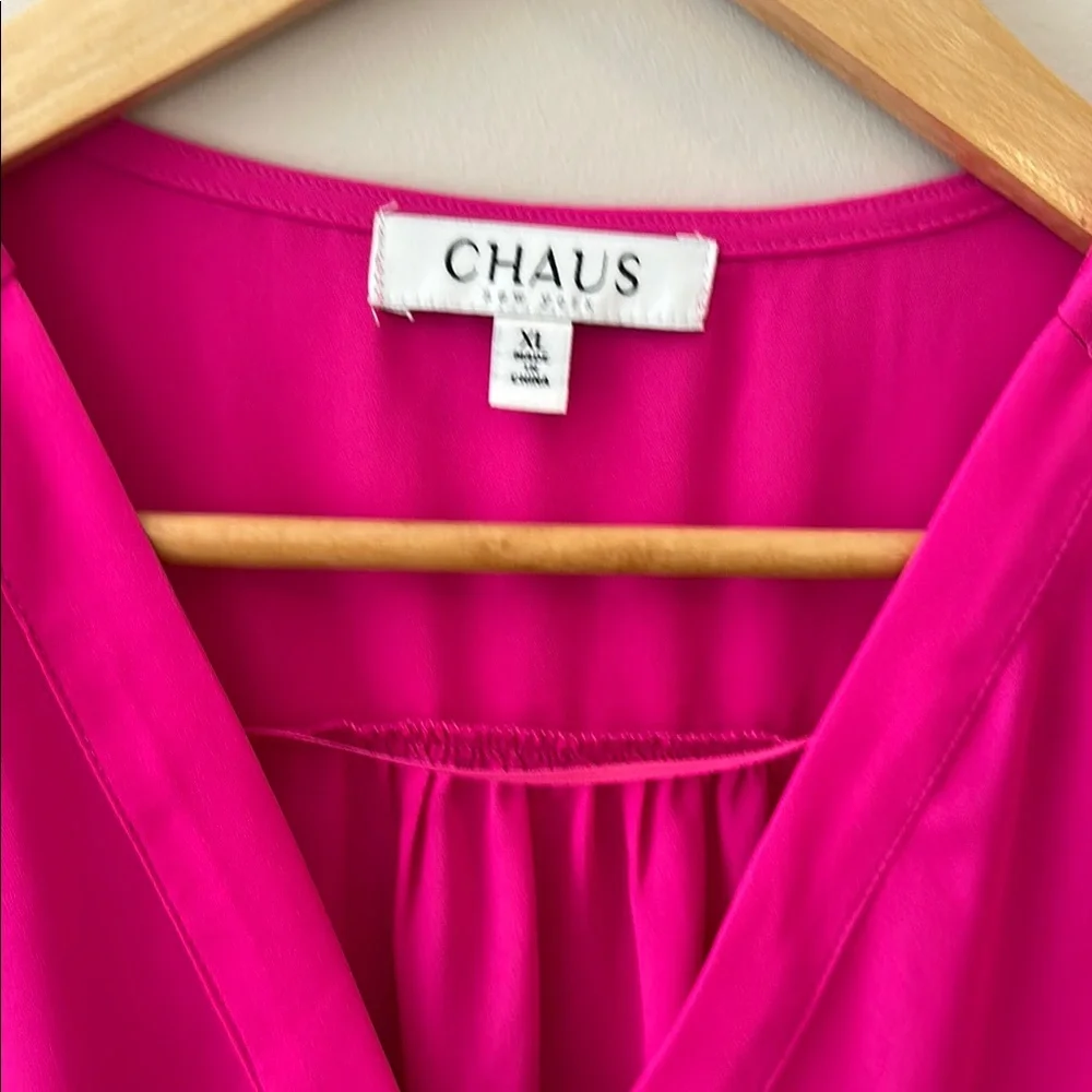 Chaus New York Exuberant Pink V-Neck Ruffle Sleeve Blouse Size XL - Picture 3 of 12